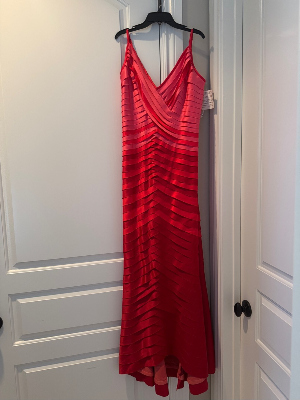 Tadashi Shoji Red Satin Band-Detail Maxi Slip Dress
